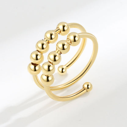 Women's Beaded Wrap Ring Adjustable Layered Ball Detailing Modern Minimalist Jewelry Accessory 0.4in