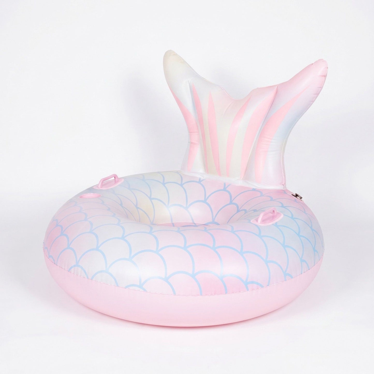 Inflatable Mermaid Tail Pool Float Ring with Backrest Handles Durable PVC Water Float for Pool Beach 43.3x43.3x25.5in