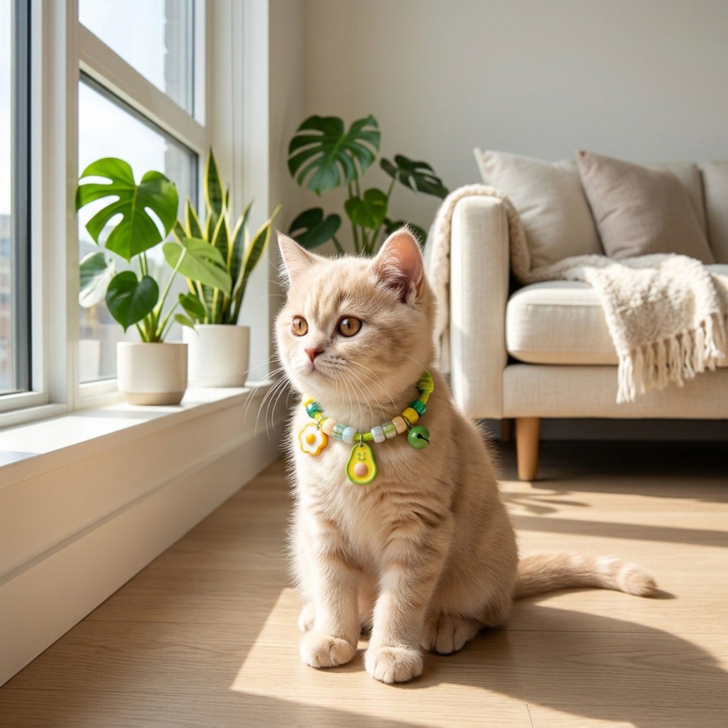Adjustable Pet Collar with Bell Paw Charm Beaded Necklace Colorful Decorative Collar for Cats and Small Dogs