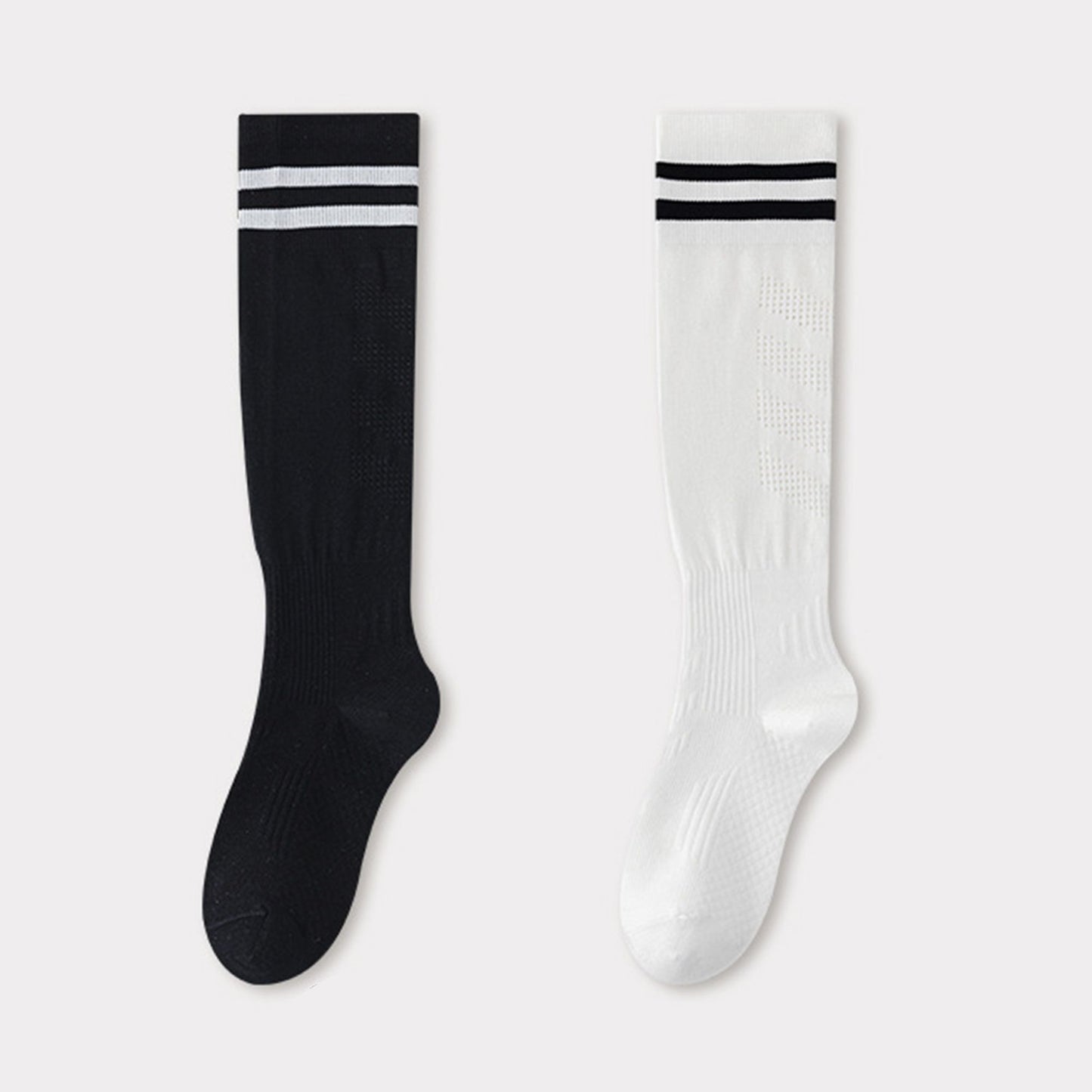 2-Pair Knee-High Athletic Compression Socks with Breathable Mesh and Stripe Design