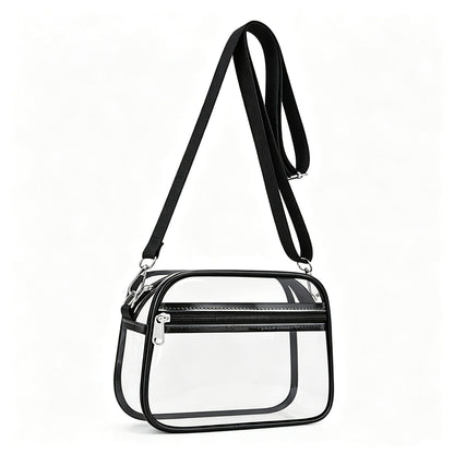 Clear Stadium Crossbody Bag with Front Zipper Pocket, Adjustable Strap and Medium Transparent Design