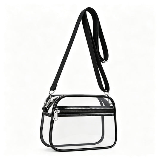 Clear Stadium Crossbody Bag with Front Zipper Pocket, Adjustable Strap and Medium Transparent Design