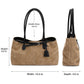 Large Suede Look Tote Bag with Double Handles Magnetic Closure and Interior Zip Pocket