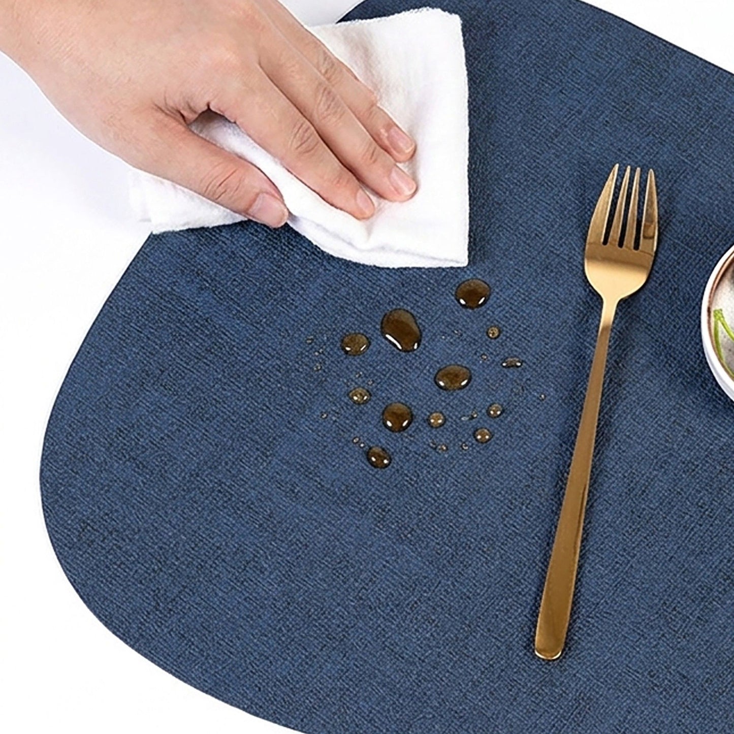 6 Piece Faux Linen Textured Placemat Set Waterproof Heat Resistant Irregular Table Mats
