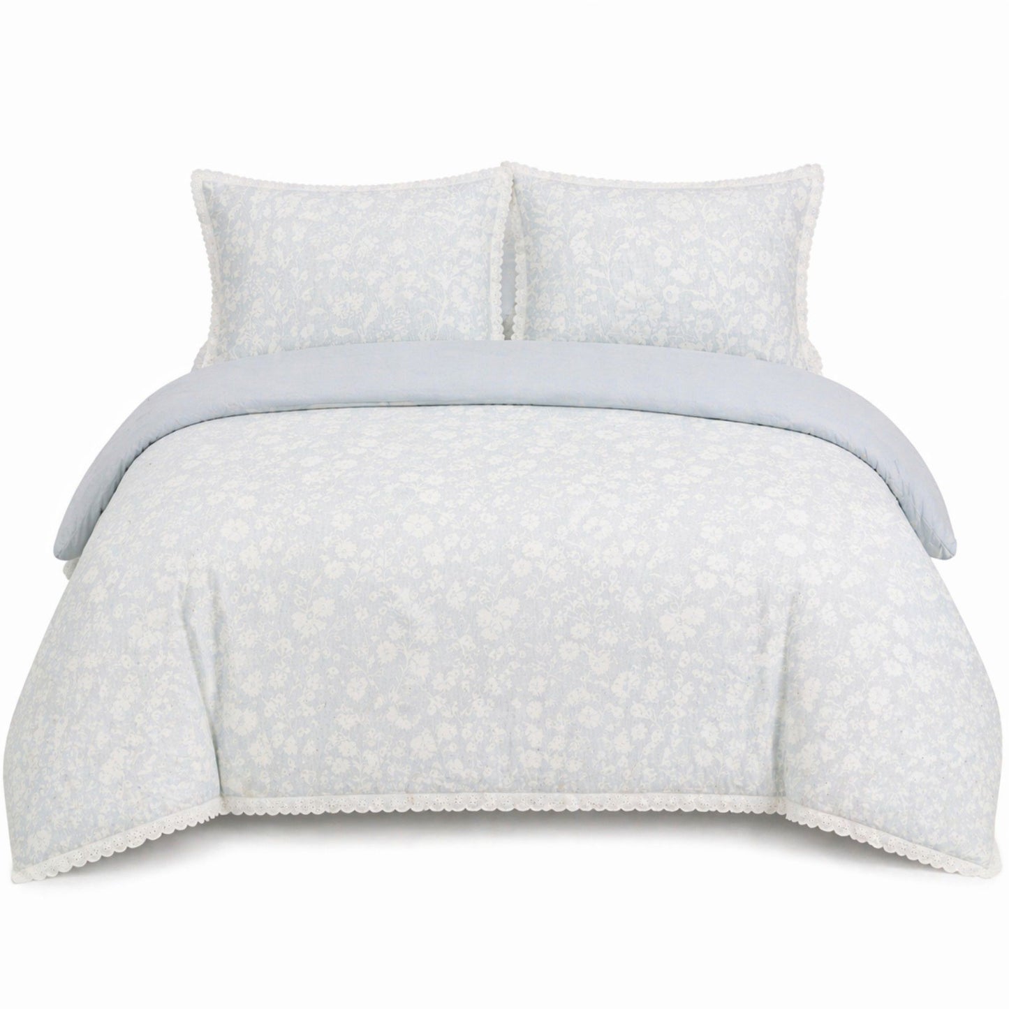 4-Piece Cotton Washed Jacquard Bedding Set with Duvet Cover Flat Sheet and Pillowcases Floral Texture