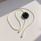 Faux Pearl Beaded Belt with Fabric Rose Accent and Drop Strand Detail 49in