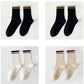 4-Pack Ribbed Crew Socks with Double Stripe Cuff Soft Stretch Fit in Neutral Tones