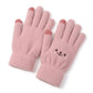 Fuzzy Knit Touchscreen Gloves with Embroidered Smiley Face