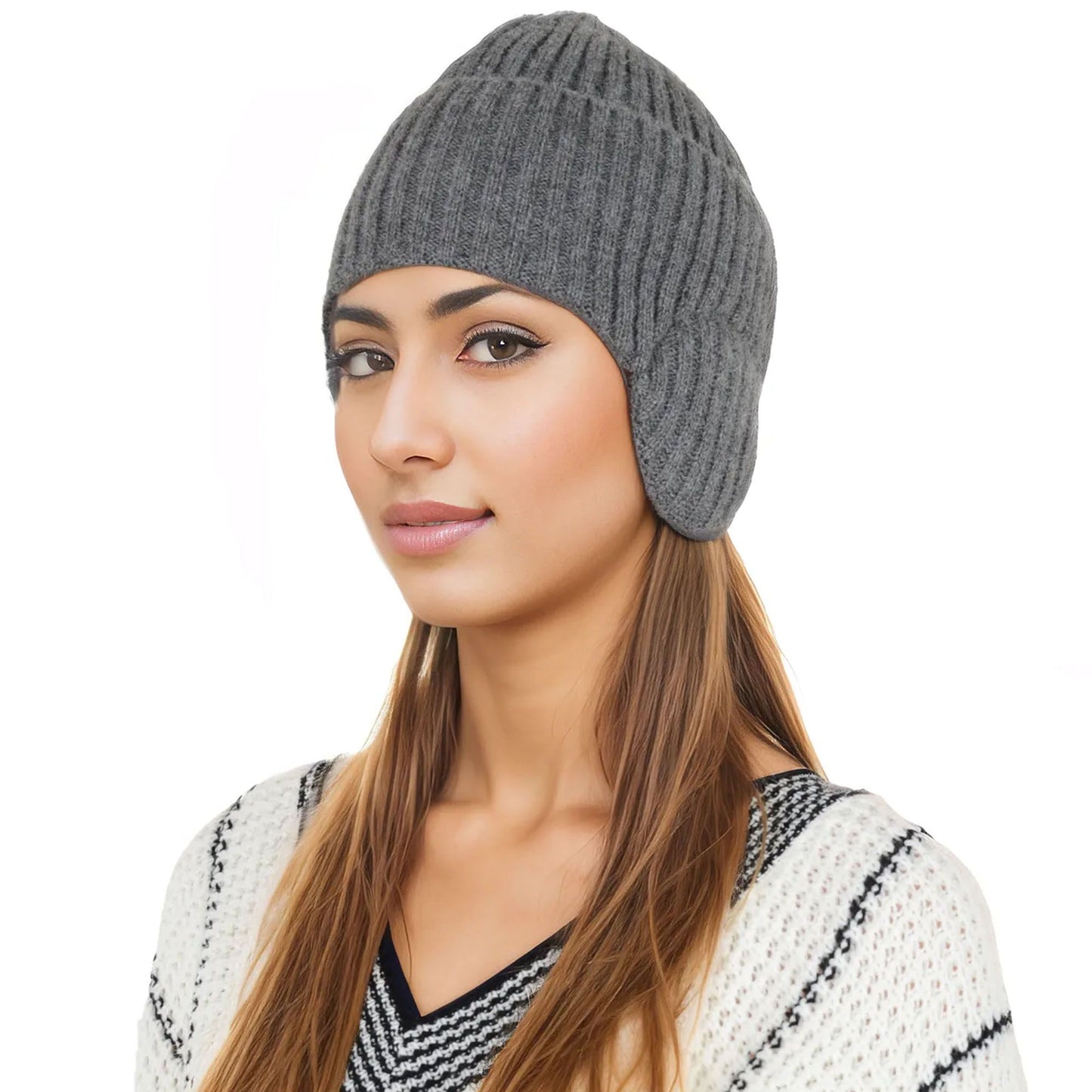 Warm Winter Knitted Beanie Hat with Earflap Daily Headwear