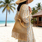 Crochet Fringe Shoulder Bag Open Knit Boho Tassel Handbag Lightweight Woven Crossbody Tote