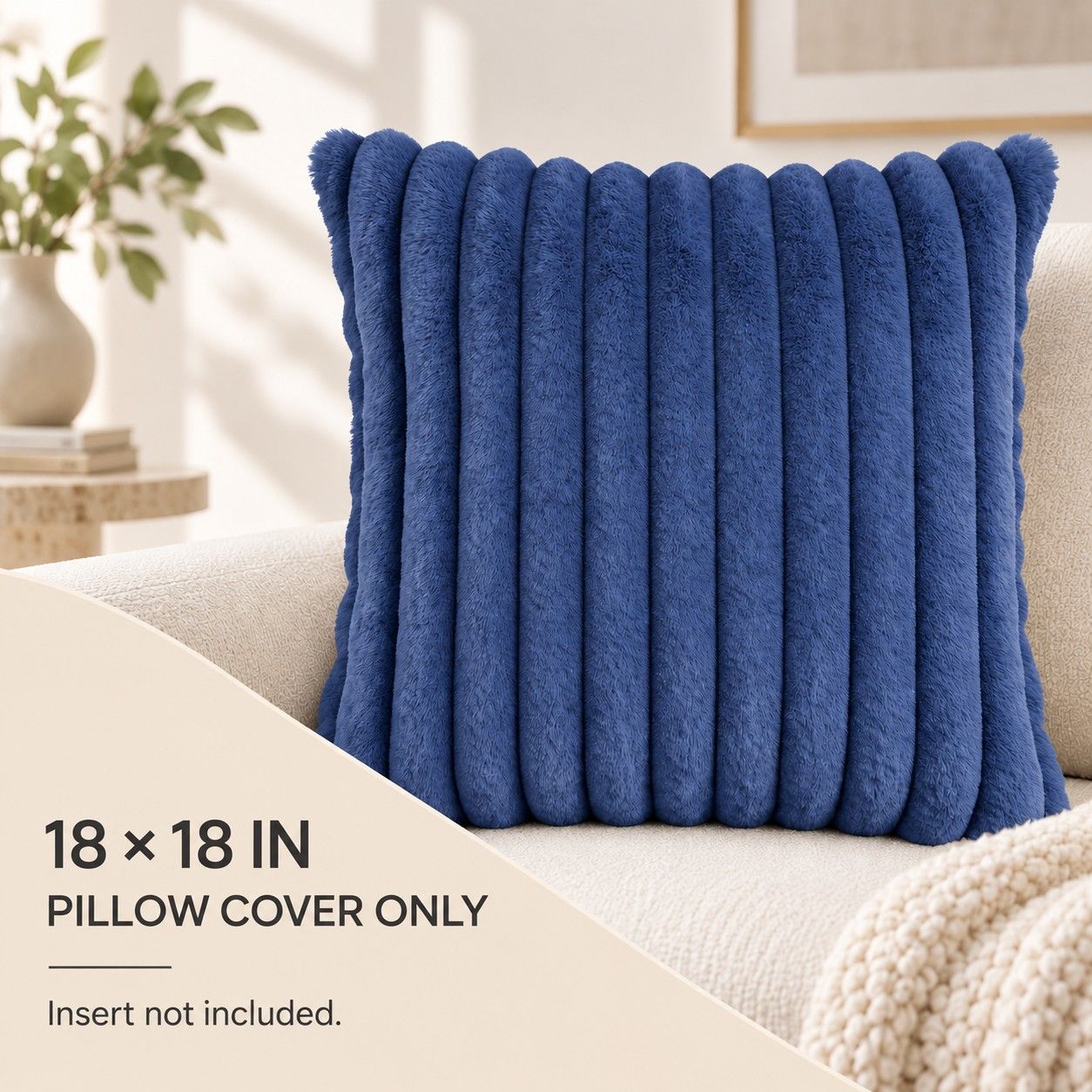 Double Sided Plush Corduroy Throw Pillow Cover 18 x 18 Inch Wide Stripe Texture