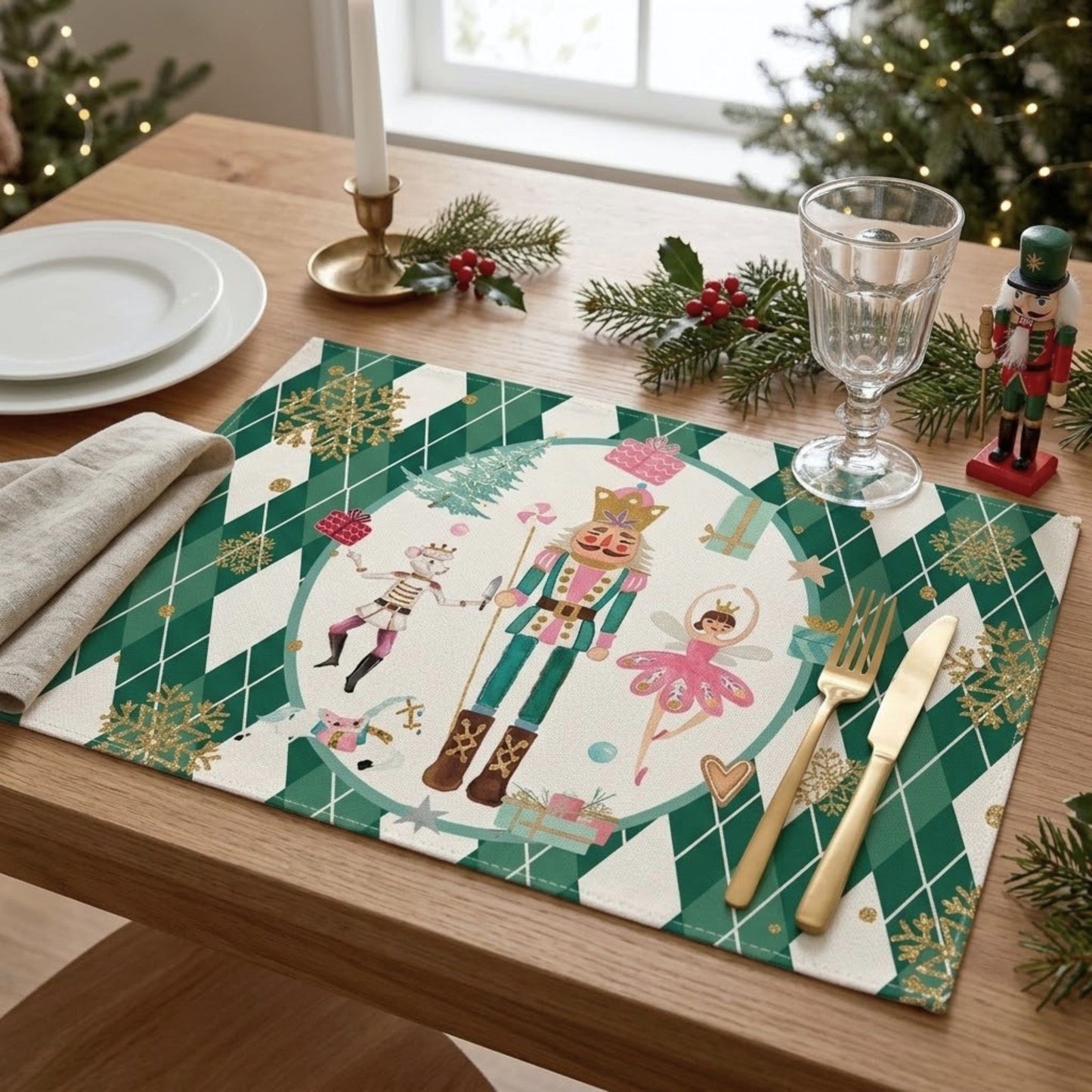 Christmas Nutcracker Placemats Set of 4 Holiday Dining Table Mats 11.8 x 17.7in