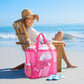 Mesh Beach Tote Bag Large Capacity Travel Shoulder Bag with Exterior Pockets Zipper Top Organizer