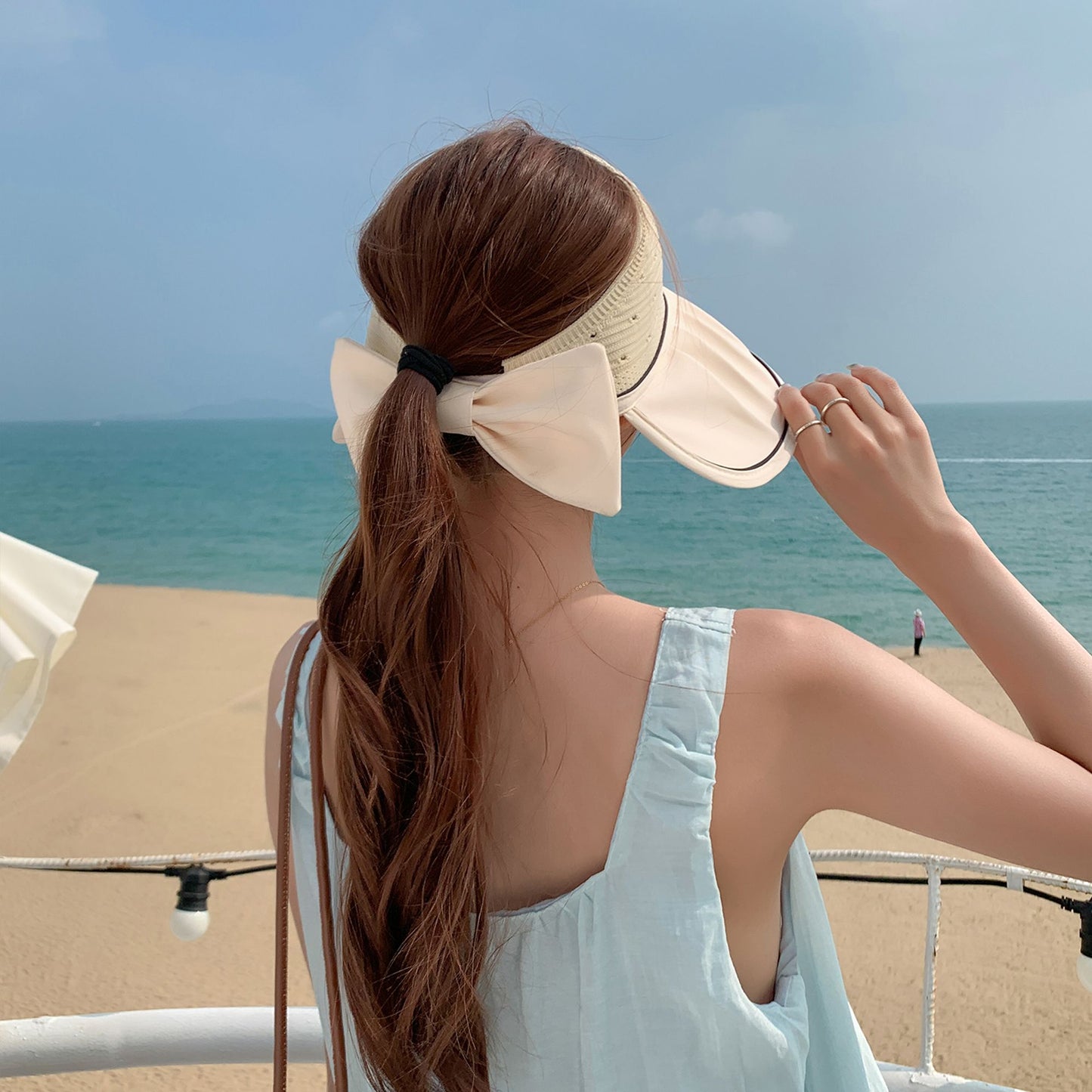 Extra Wide Brim Sun Visor Hat for Women Adjustable UV Protection Bow Detail Breathable Summer Beach Hat