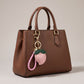 Peach Bag Charm with Braided Leather Loop and Gold Tone Hardware
