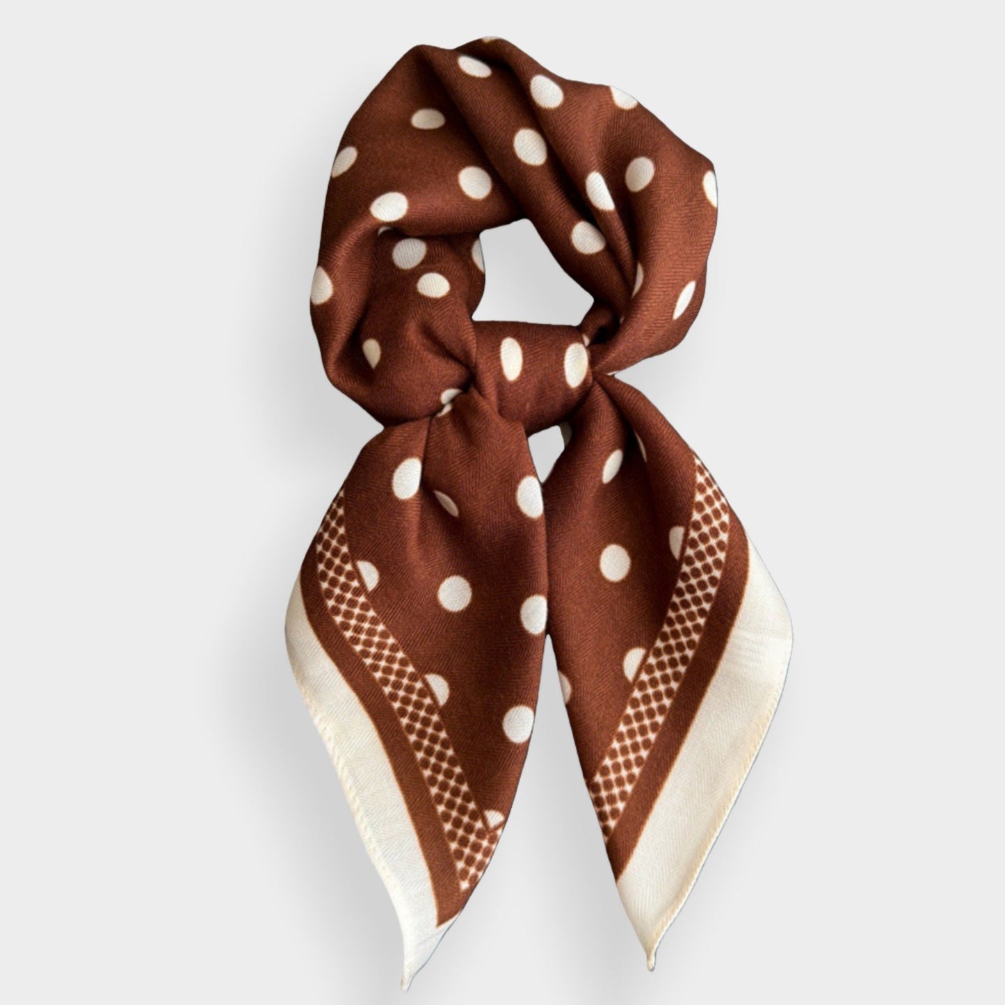 Polka Dot Satin Square Scarf with Contrasting Border Trim 27x27in