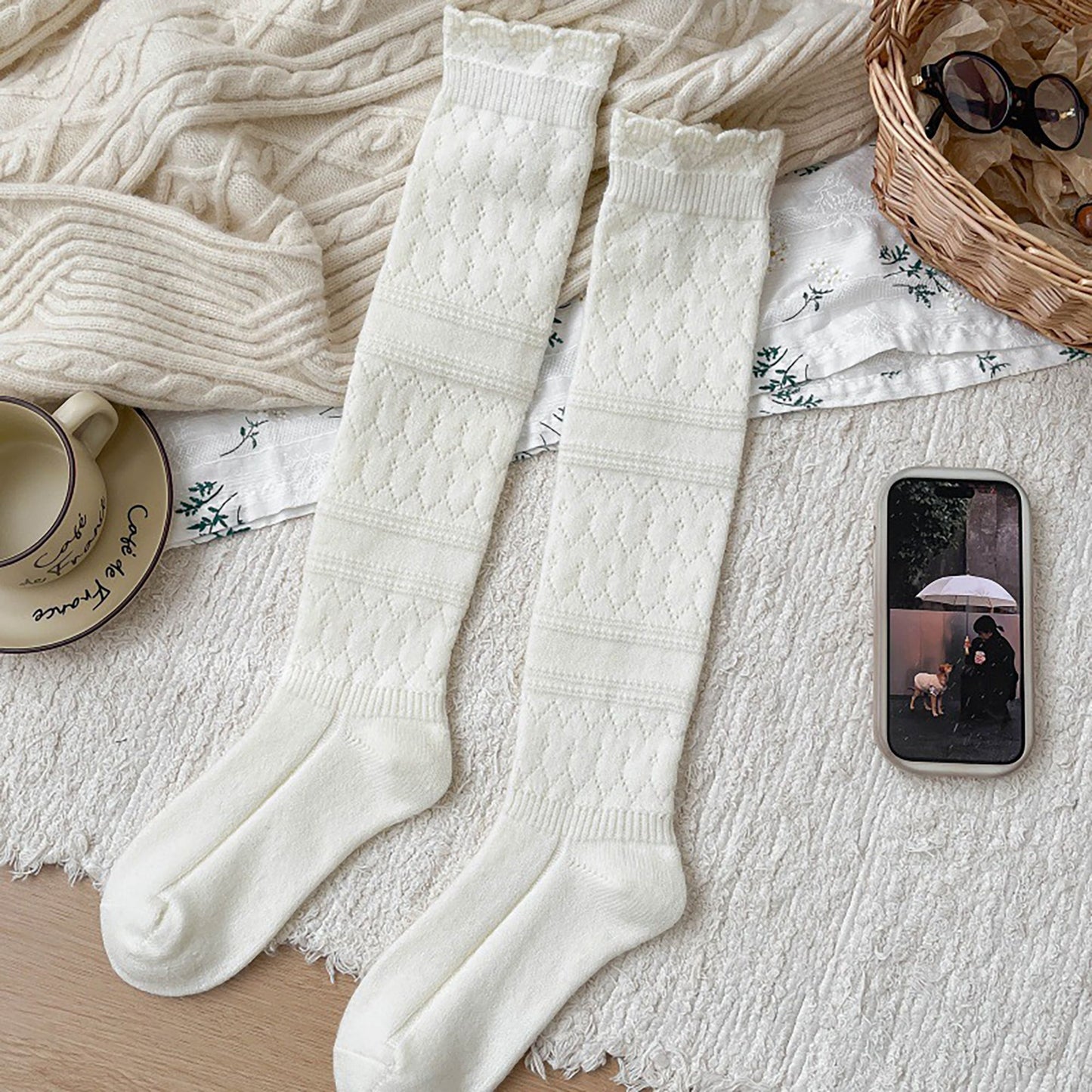 6pk Cable Knit Knee-High Socks - Warm Textured Socks for Casual Winter & Cozy Daily Wear