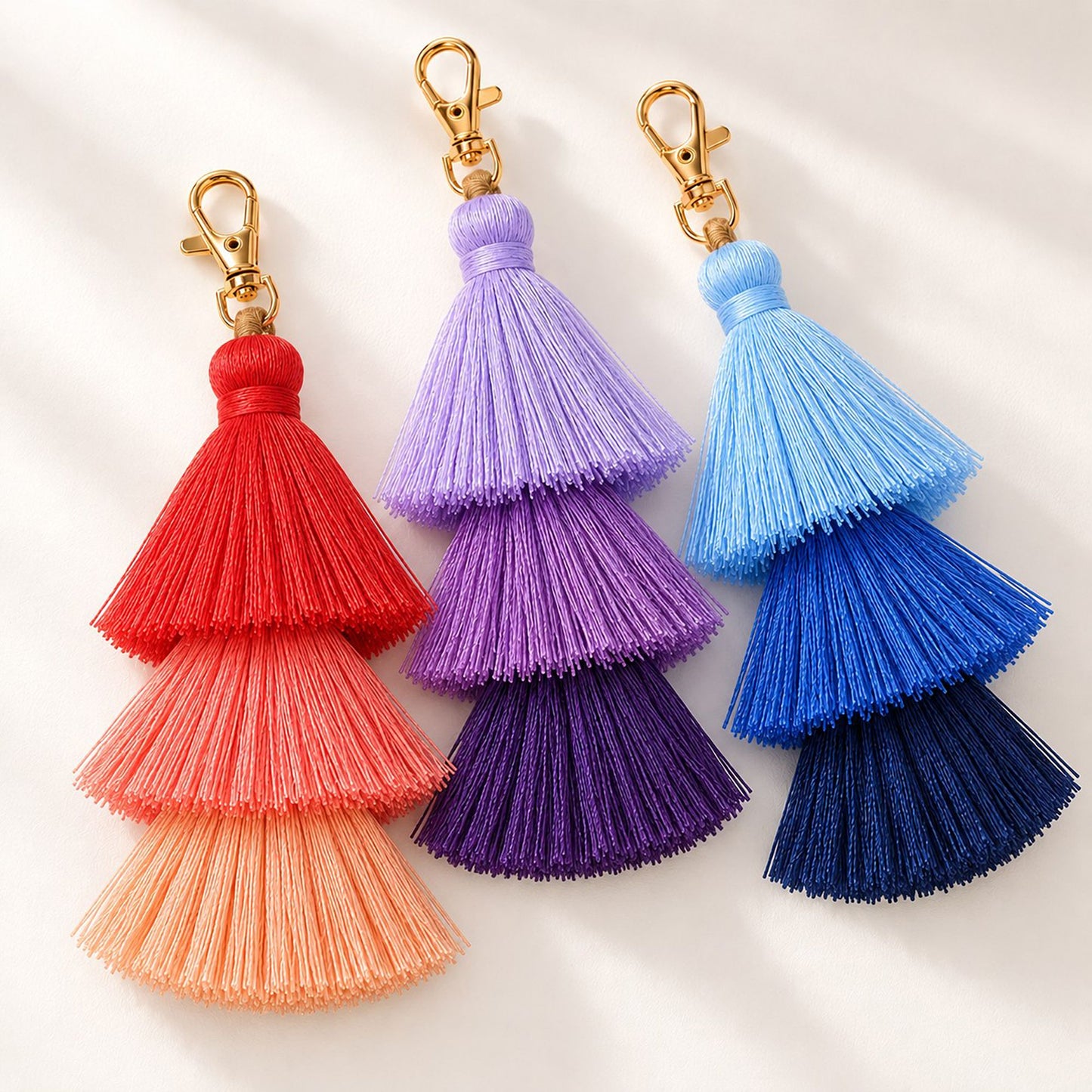 Multi-Layered Tassel Keychain Bohemian Bag Charm Assorted Set