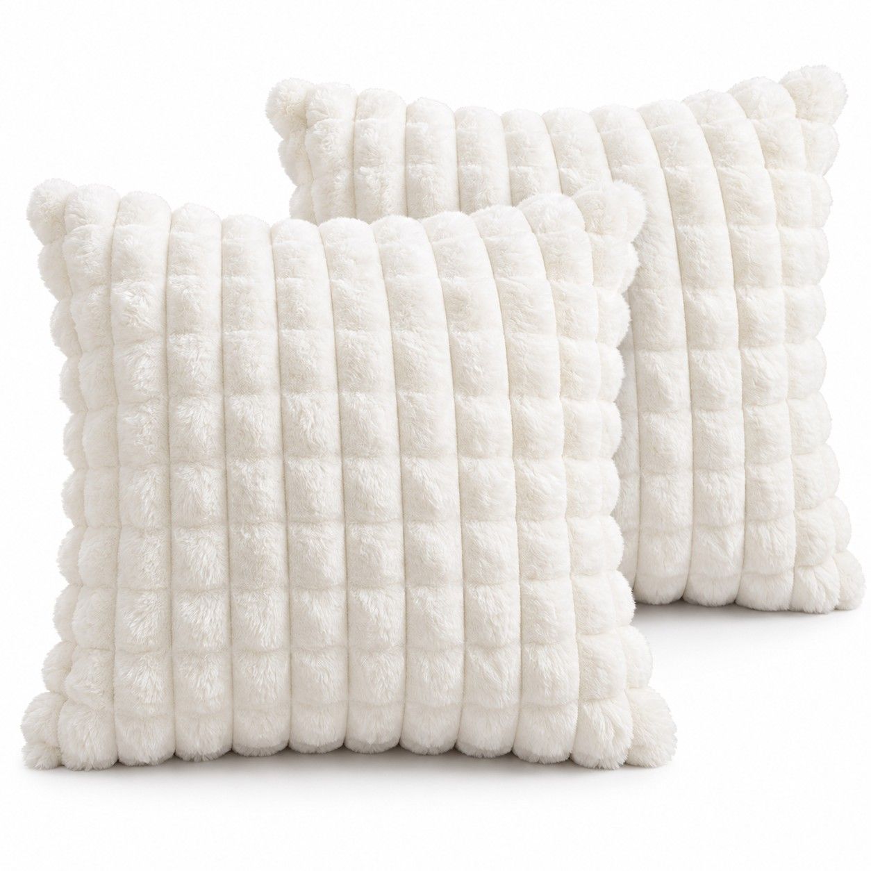 2 Pack Plush Faux Fur Bubble Grid Throw Pillow Covers 18 x 18 Inch for Couch and Bed