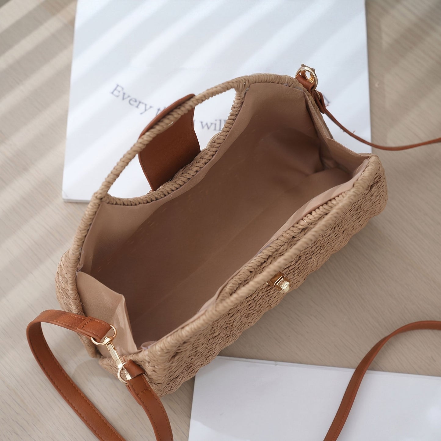 Woven Straw Crossbody Bag with Top Handle Adjustable Strap Crochet Handbag