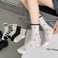 4 Pairs Crew Socks with Black and White Patterns Soft Cotton Texture Heart and Stripe for Flats and Dress Shoes