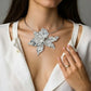 Women's Sculpted Flower Pendant Necklace with Smooth Metal Finish Statement Jewelry