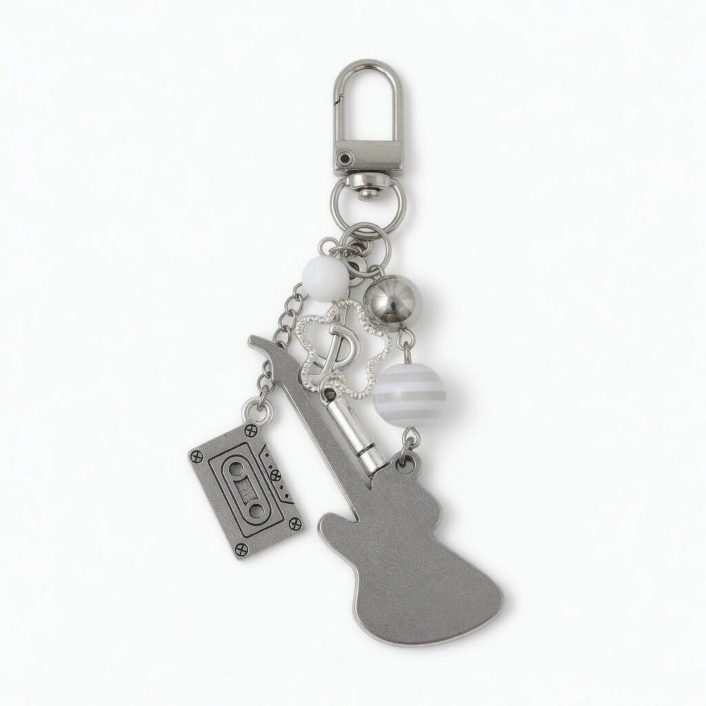 Guitar Charm Keychain with Microphone Tape Pendant Music Theme Bag Charm Key Ring Accessory