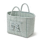 Gingham Quilted Storage Basket with Handles and Bow