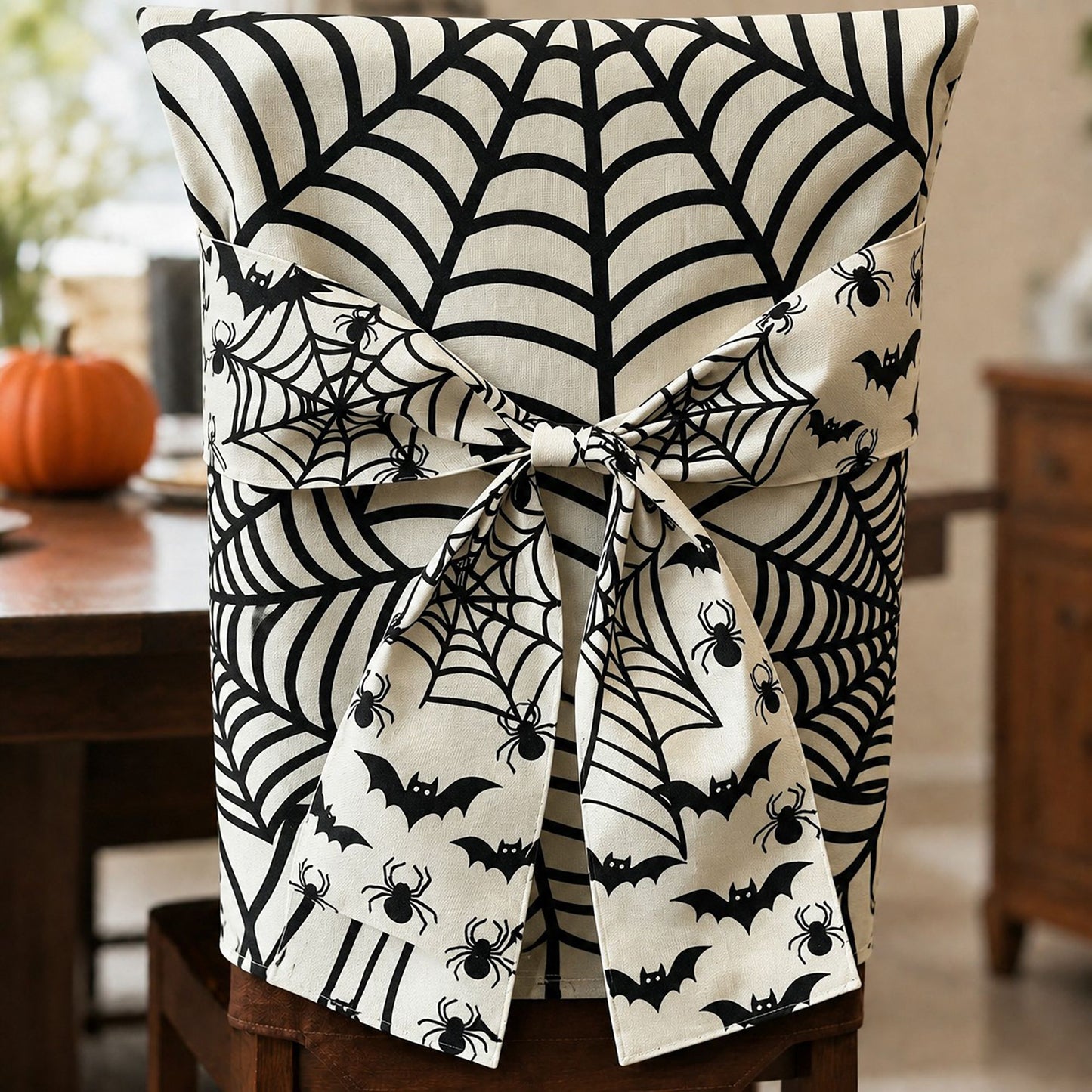 Halloween Dining Chair Back Cover with Decorative Bow