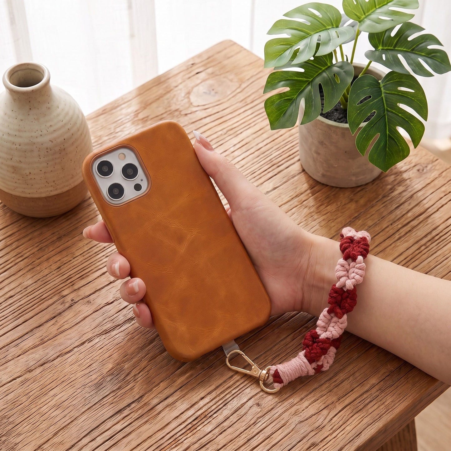 Knotted Macrame Wrist Strap with Swivel Clasp