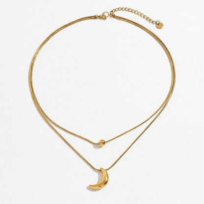 Layered Necklace Set with Minimalist Bead Charm and Sculpted Crescent Moon Pendant for a Delicate Refined Everyday Statement