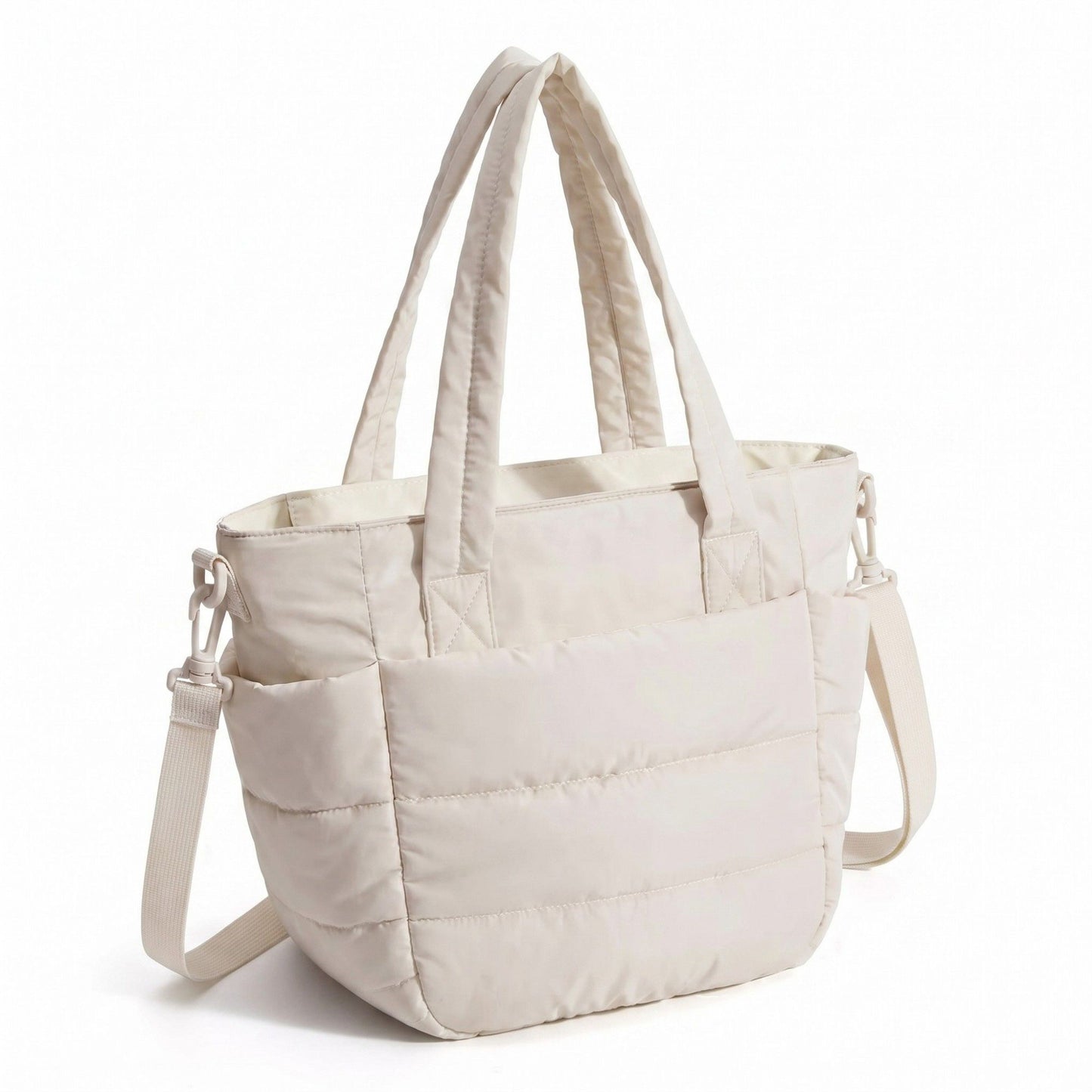 Quilted Puffer Tote Bag with Adjustable Shoulder Strap Multi Pocket Lightweight Carryall Handbag 13x6x10 in