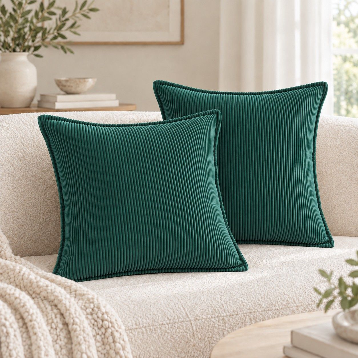 2 Pack Soft Ribbed Corduroy Throw Pillow Covers 18 x 18 Inch Solid Color