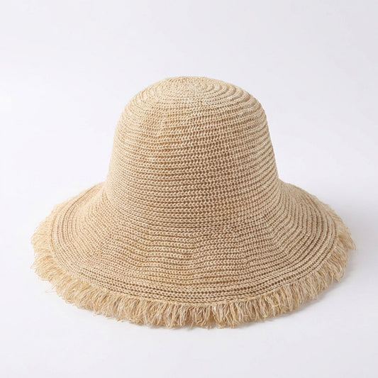 Wide Brim Sun Hat with Frayed Edge and Lightweight Open Weave