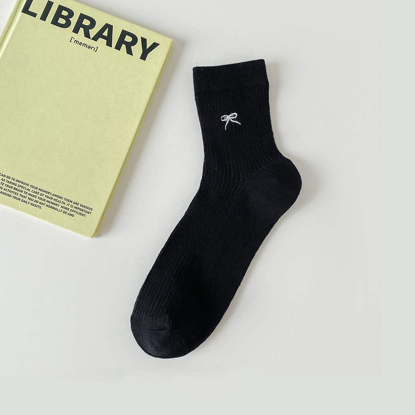Ribbed Ankle Socks with Bow Embroidery 5Pk