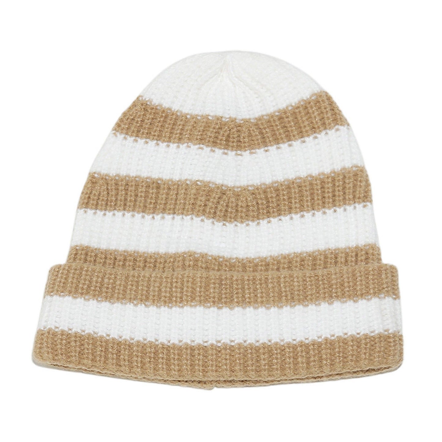 Unisex Striped Knit Beanie Hat Cuffed Warm Winter Cap