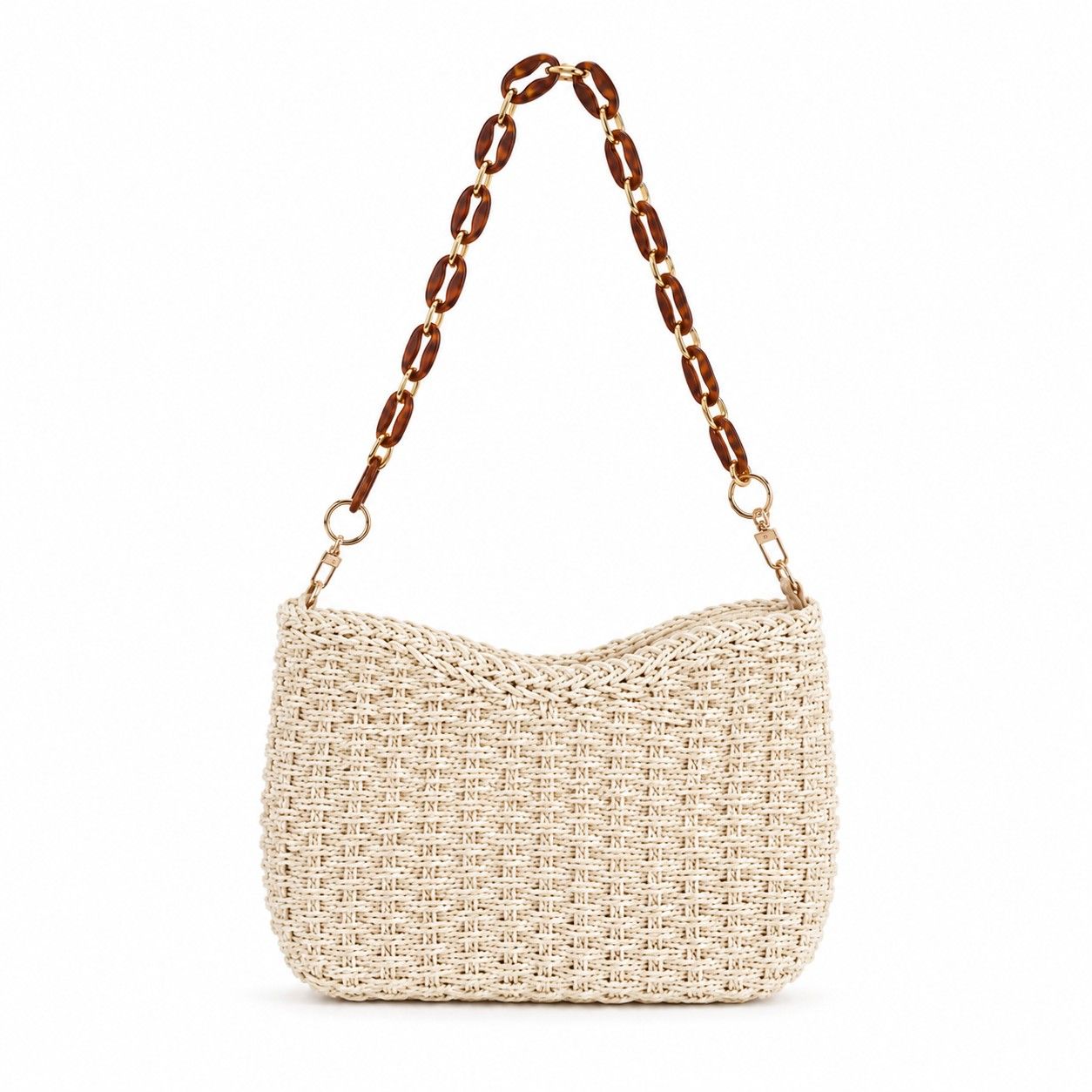 Woven Shoulder Bag with Chain Strap Zip Closure and Interior Slip Pocket