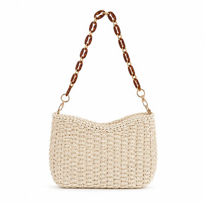 Woven Shoulder Bag with Chain Strap Zip Closure and Interior Slip Pocket