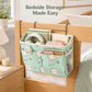 Hanging Bedside Storage Caddy Bunny Print Organizer with Hooks and Multiple Pockets