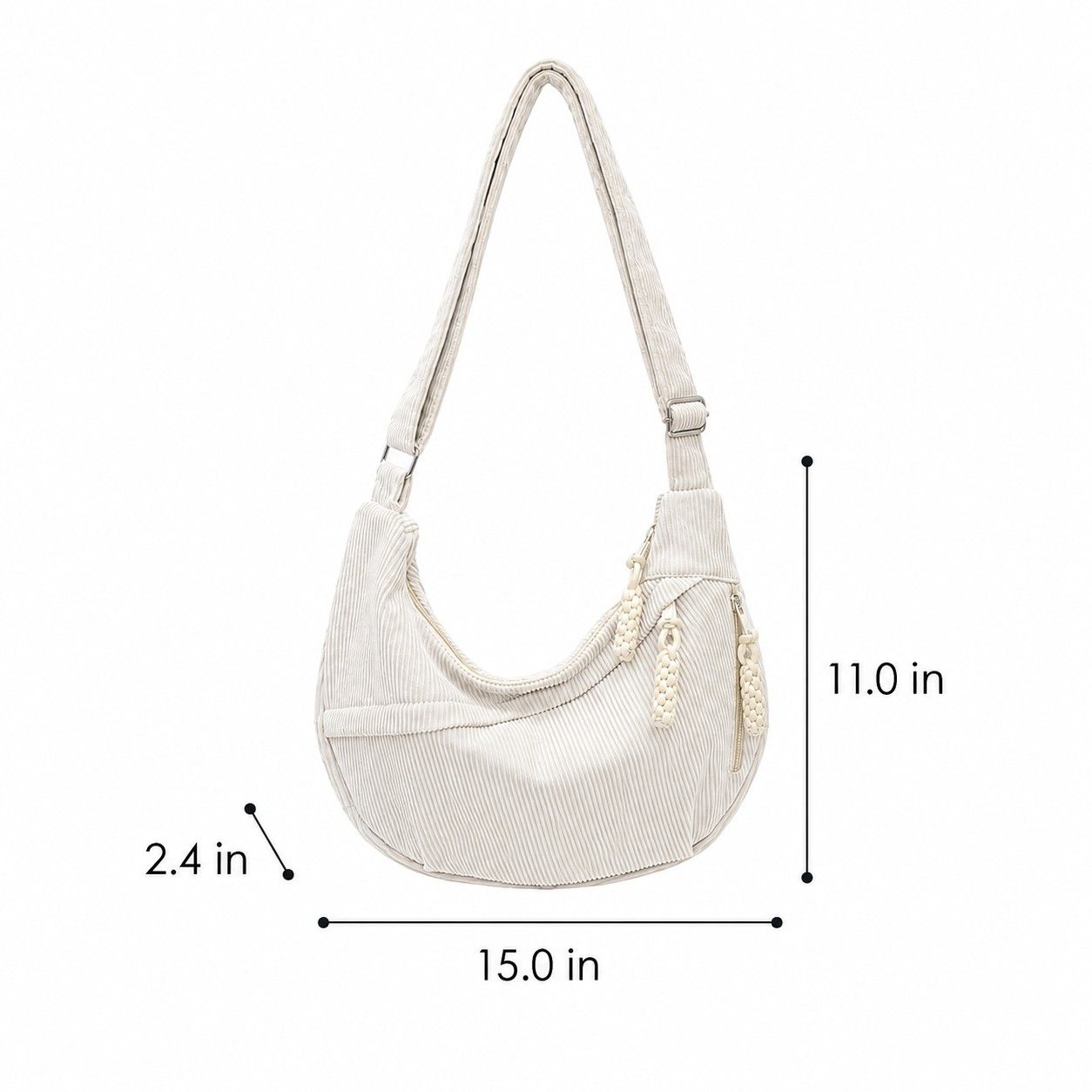 Corduroy Crescent Crossbody Bag with Adjustable Strap and Zip Pockets