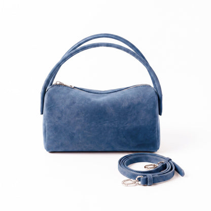 Faux Suede Handbag with Detachable Crossbody Strap and Zipper Closure