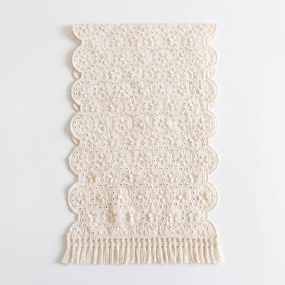 Ivory Floral Embroidered Table Runner with Fringe 13x47.2in