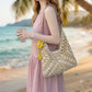Women's Crochet Woven Hobo Shoulder Bag with Daisy Charm and Lined Interior