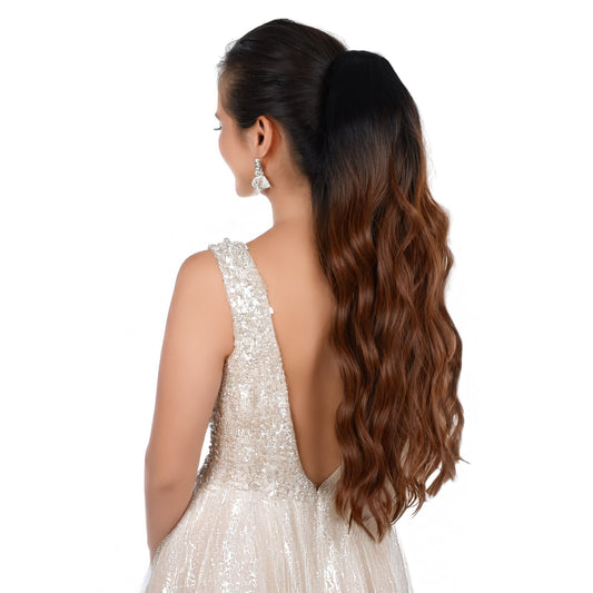 Long Drawstring Ponytail Hair Extension Wave 22 Inch Synthetic Fake Layered Pony Tail Hairpieces for Women