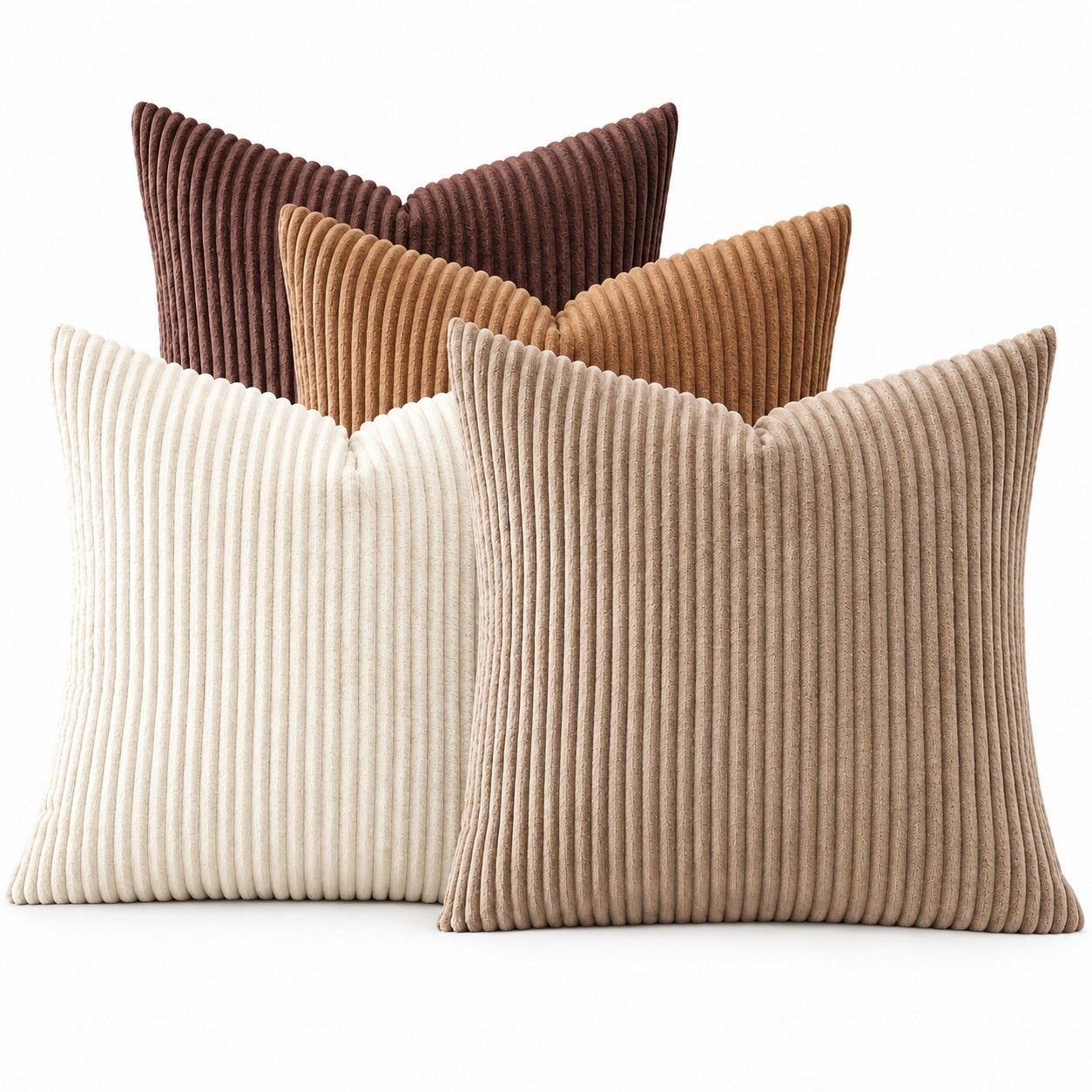 4 Pack Corduroy Throw Pillow Covers 18 x 18 Inch Wide Stripe Texture
