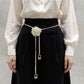 Rose Flower Chain Belt with Hanging Lock Charms and Adjustable Drape Design 45.5in