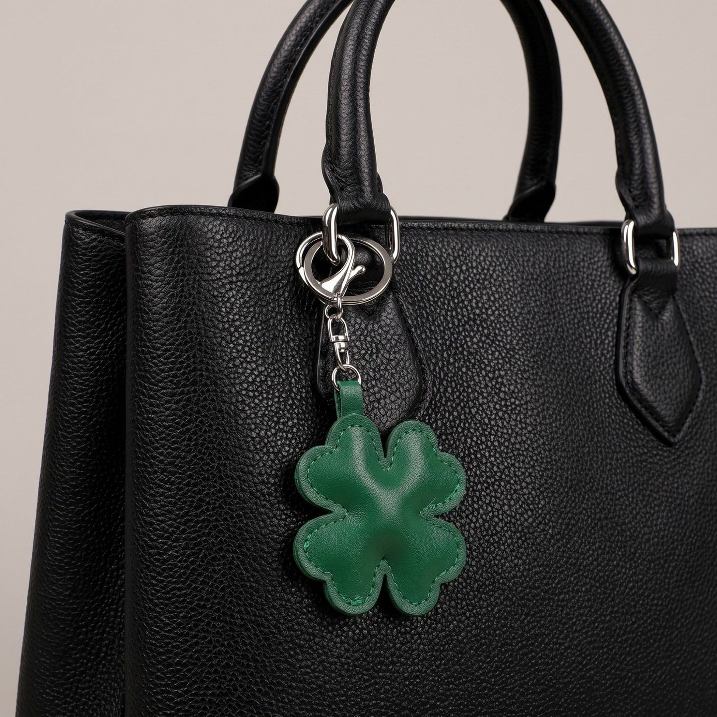 Four-Leaf Clover Bag Charm with Silver Tone Clip