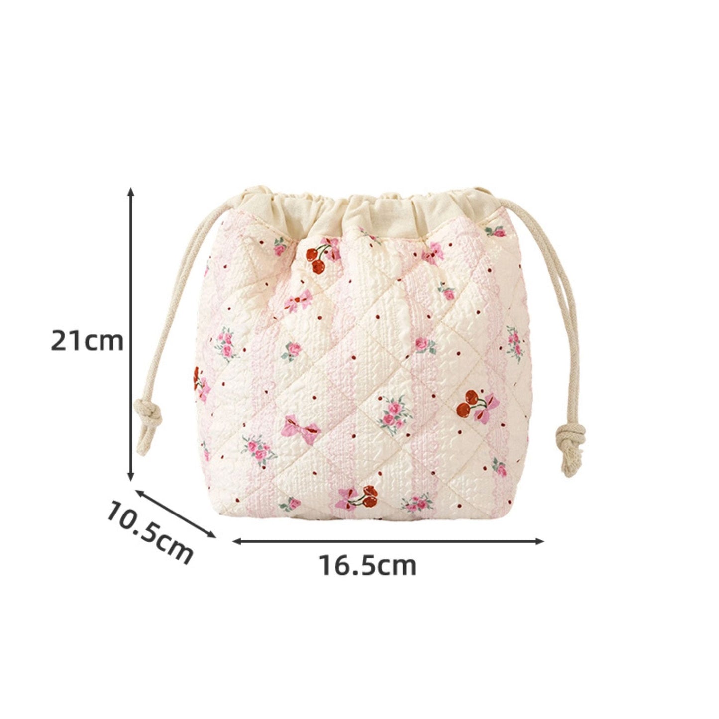 Quilted Drawstring Makeup Bag Large Capacity Portable Cosmetic Organizer Pouch