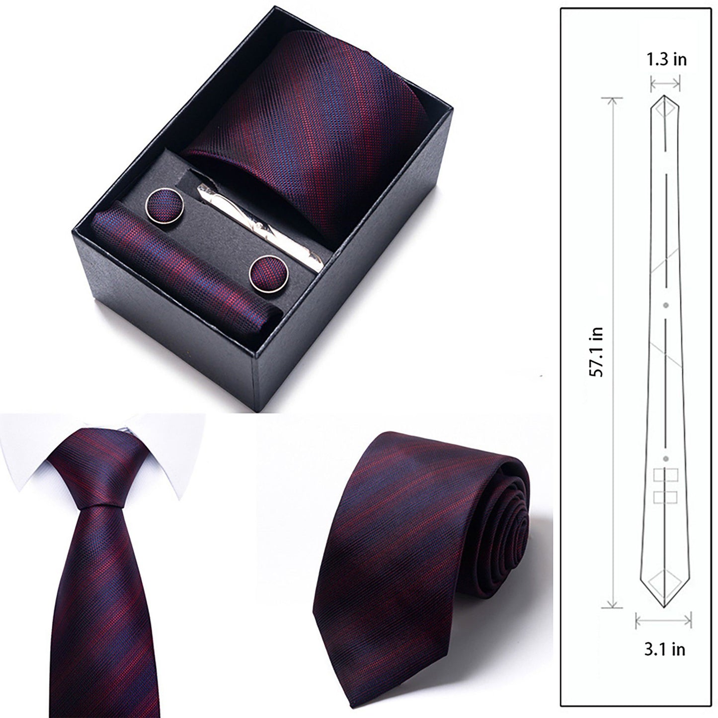 Men's Micro Dot Textured Tie Gift Set Necktie Pocket Square Cufflinks Tie Clip Formal Accessory Set