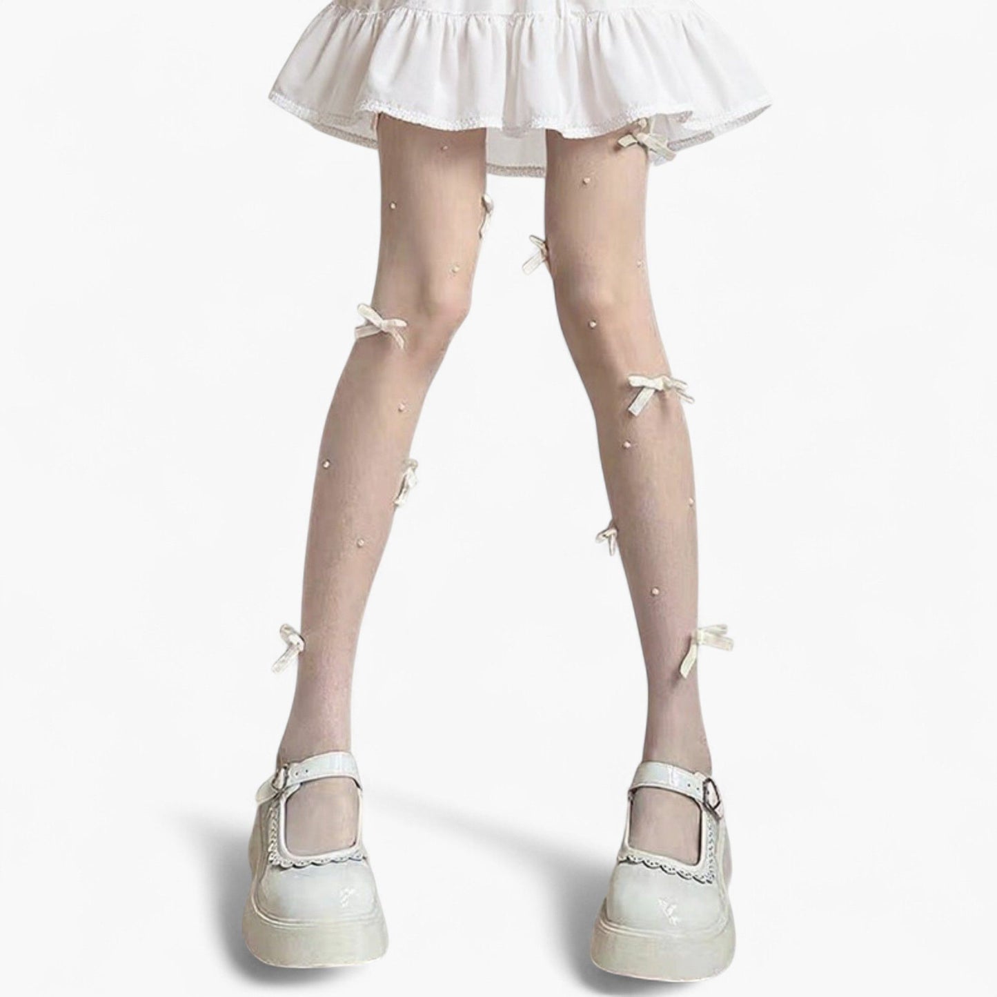 Sheer Tights with Bow Accents and Polka Dot Embellishments